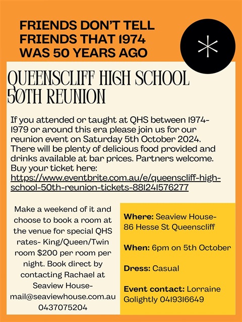 5 Oct 2024 Queenscliff High School 50th Reunion 1974-1979